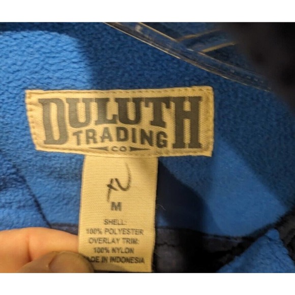 Duluth Trading Fleece Mens Medium Long Sleeve Outdoor Full Zip Pockets Blue Hood - Picture 5 of 8